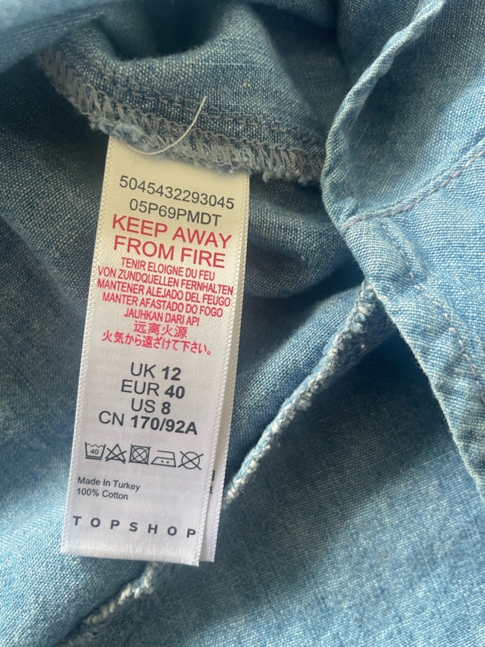 Topshop US 8 Chambray Denim Look Wrap Dress Flutter Sleeve Belted Midi Blue - Picture 10 of 11